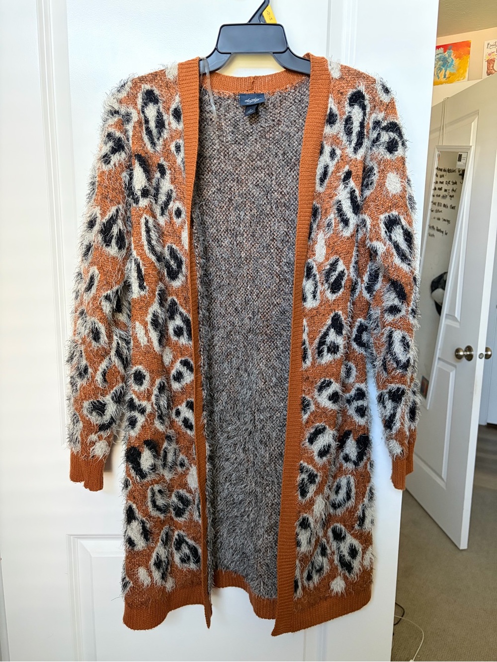 Daytrip Rust Leopard-Print Fuzzy Open-Front Cardigan